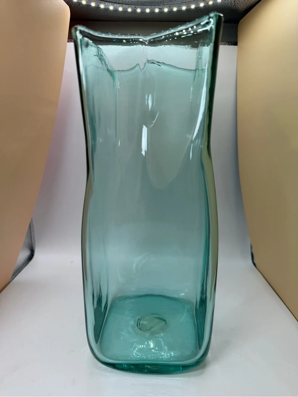 Blenko Hand Blown Glass Antique Green PAPER BAG VASE # 8813L. 12”